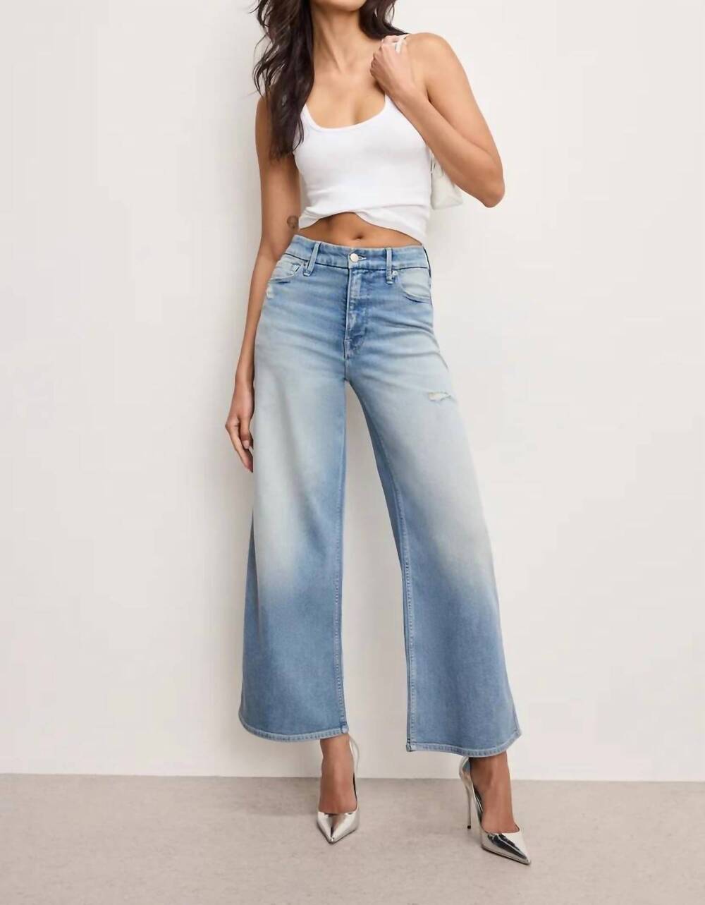 NEW GOOD AMERICAN good skate wide cropped jeans in indigo 958